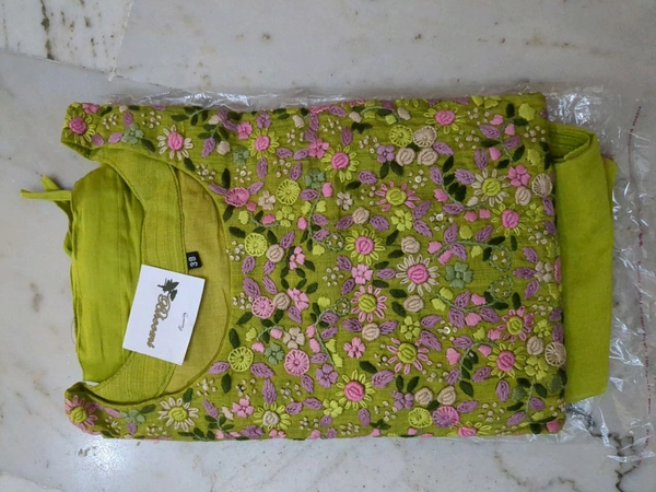 CHANDERI KURTI SET - Green, 44