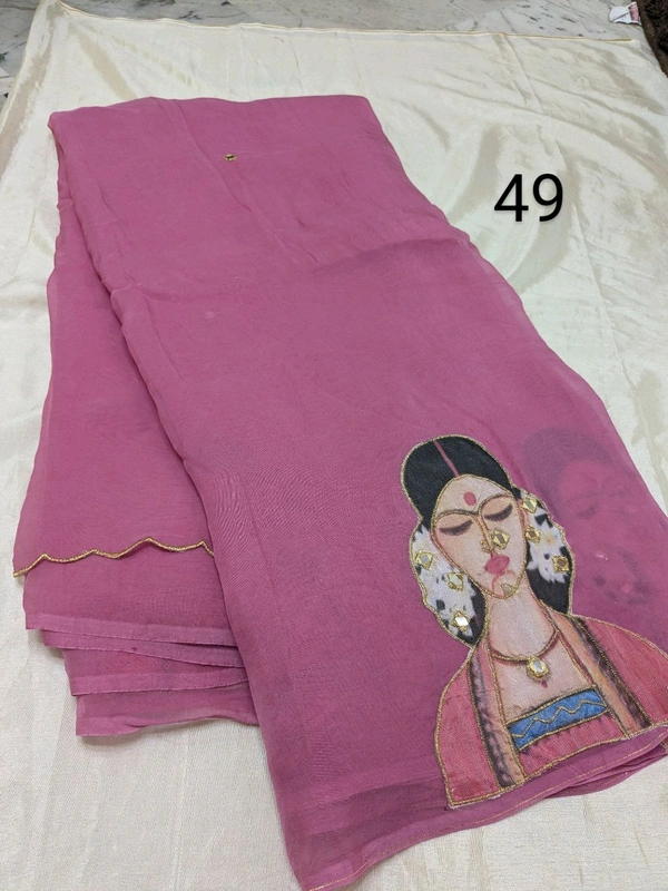 Soft Organza Saree With Face Work - pink 49