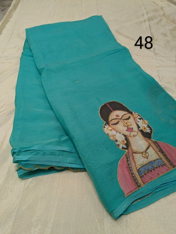 Soft Organza Saree With Face Work - ocean green 48