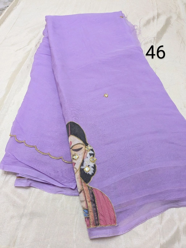 Soft Organza Saree With Face Work - violet 46