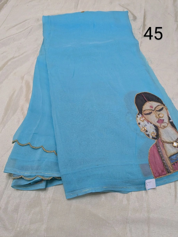 Soft Organza Saree With Face Work - blue 45