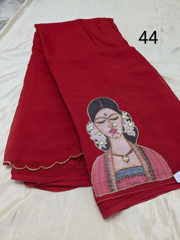 Soft Organza Saree With Face Work - red 44