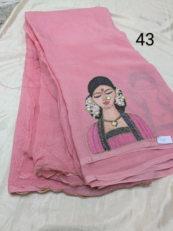 Soft Organza Saree With Face Work - pink 43