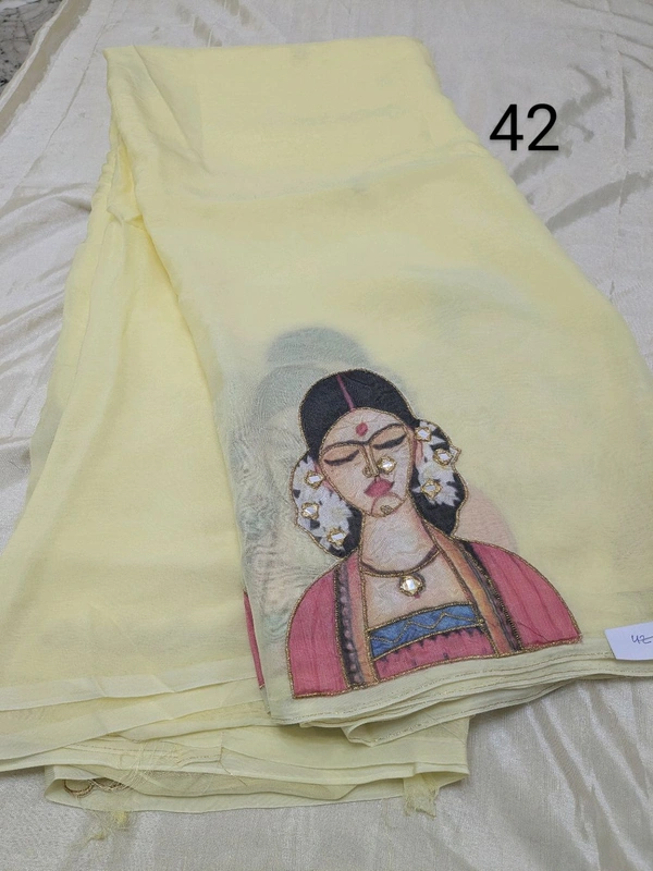 Soft Organza Saree With Face Work - yellow 42