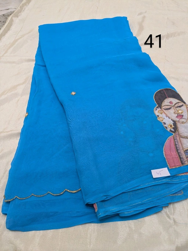 Soft Organza Saree With Face Work - blue 41