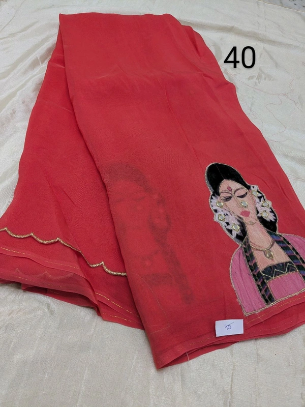 Soft Organza Saree With Face Work - red 40