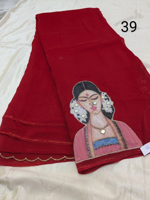 Soft Organza Saree With Face Work - bright red 39