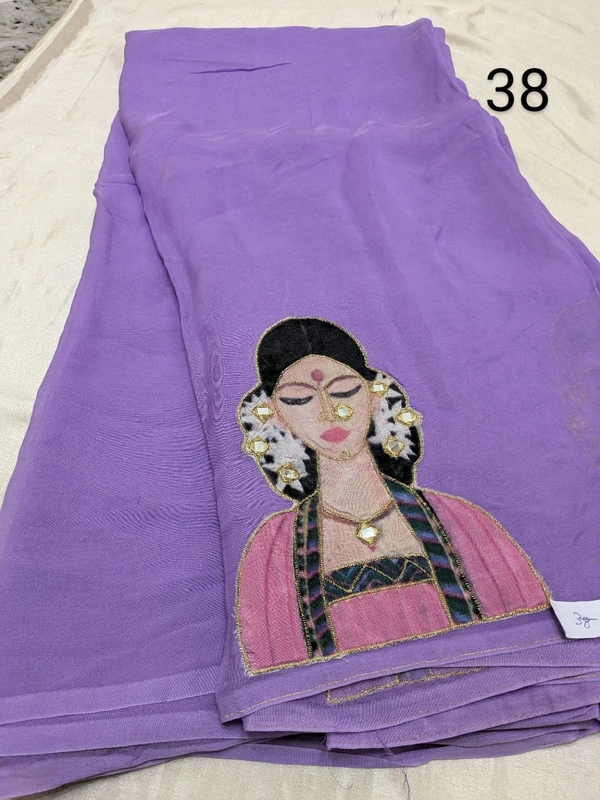 Soft Organza Saree With Face Work - violet 38