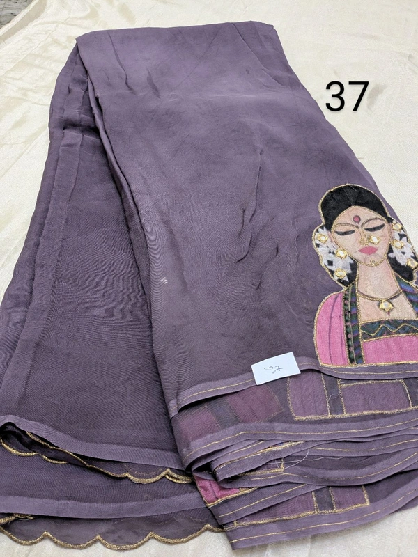 Soft Organza Saree With Face Work - violet 37