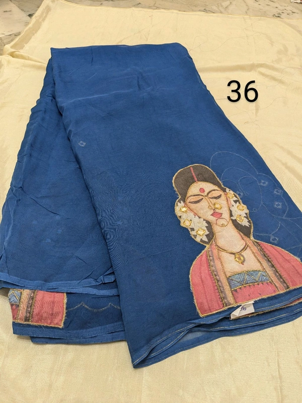 Soft Organza Saree With Face Work - blue 36