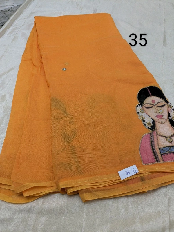 Soft Organza Saree With Face Work - orange 35