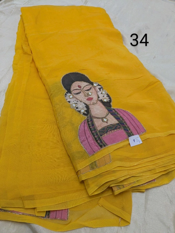 Soft Organza Saree With Face Work - yellow 34