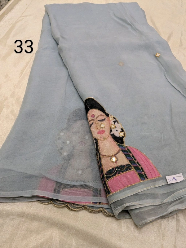 Soft Organza Saree With Face Work - gray 33