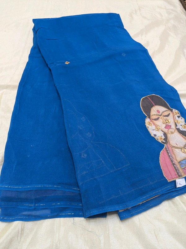 Soft Organza Saree With Face Work - blue 32