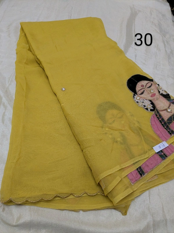 Soft Organza Saree With Face Work - yellow 30