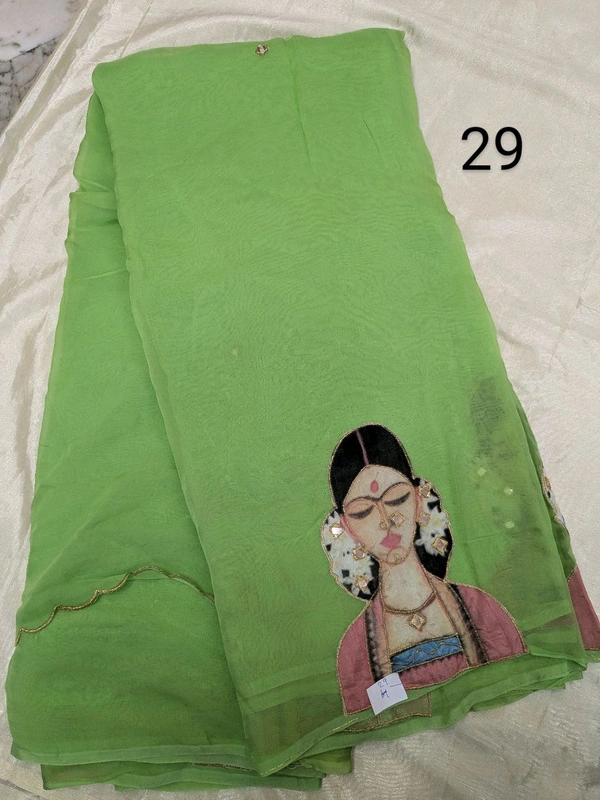 Soft Organza Saree With Face Work - green 29