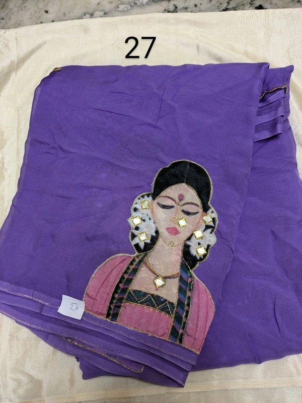 Soft Organza Saree With Face Work - violet 27