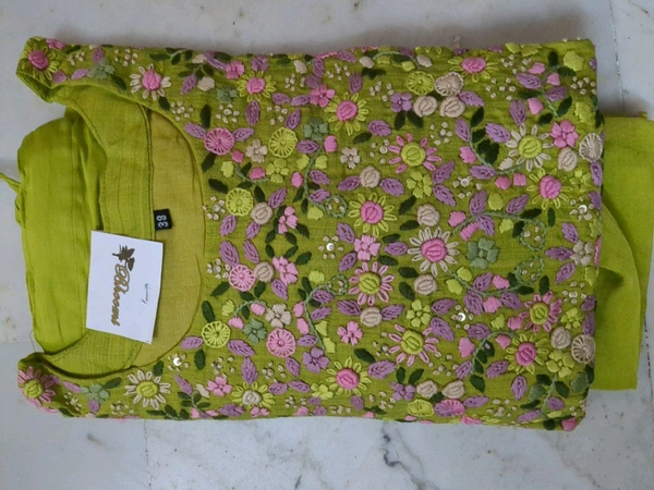 CHANDERI KURTI SET - Green, 38