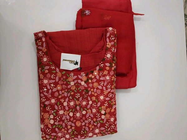 CHANDERI KURTI SET - Red, 42-XL