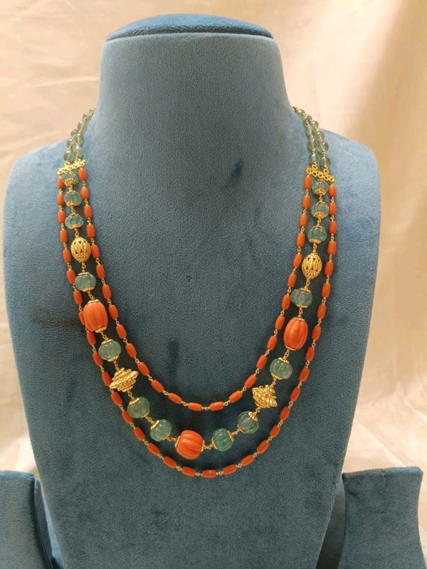 Handmade Coral And Pumpkin Green Beads Jewellery 