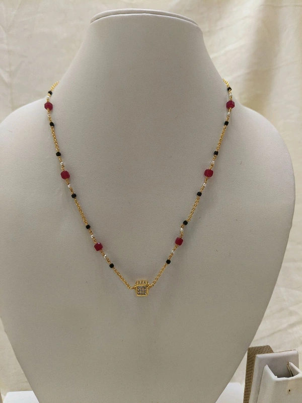 Cube Shape Ruby Black Beads Chain