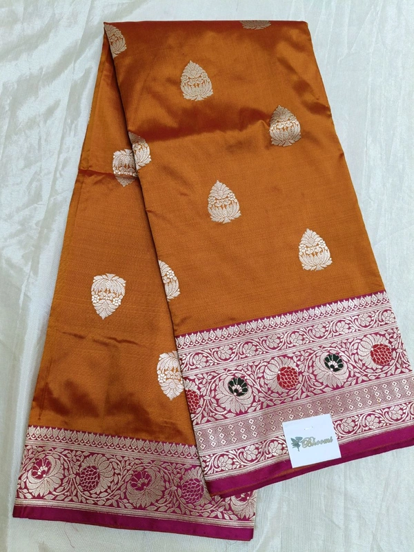 Pure Handloom Katan Meenakari - Orange