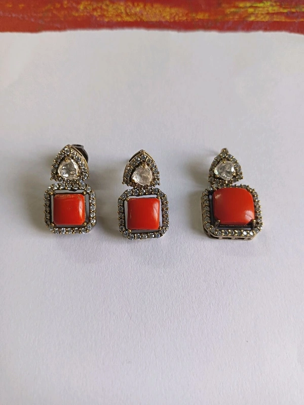 Victorian Pendant Set Coral - Red