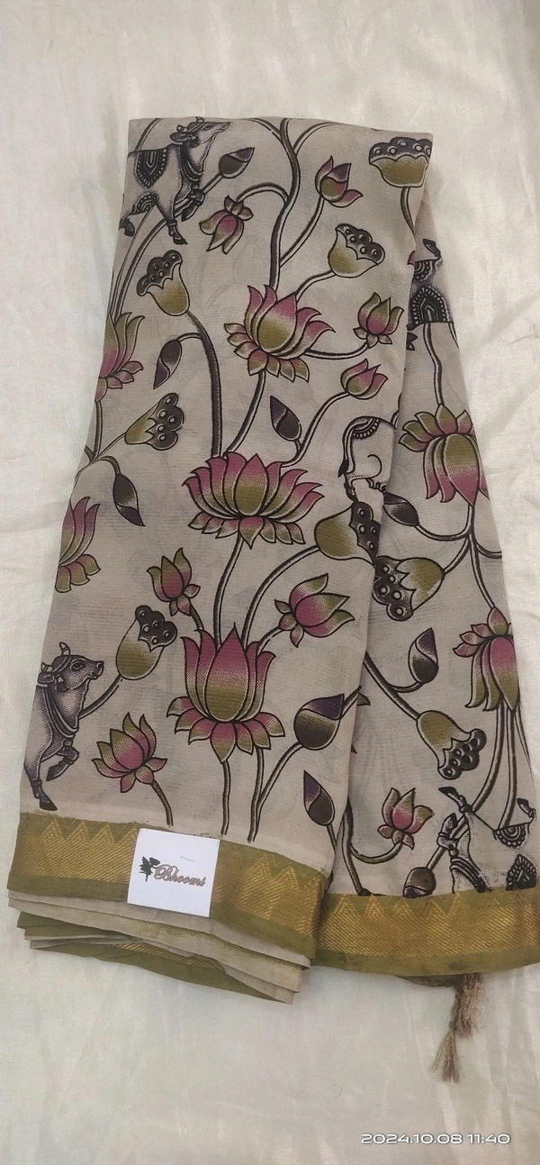 Kalankari Chennure Silk - white with green