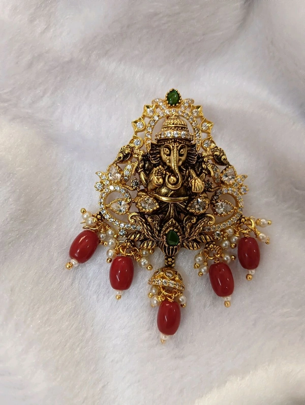 Victorian Ganesh Pendant  - Red