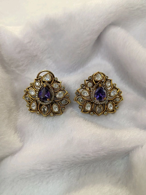 Victorian Studs With Mossanites  - Pigment Indigo