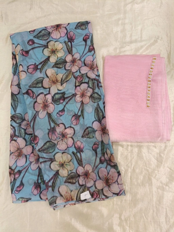 Georgette with digital print - teal blue 7