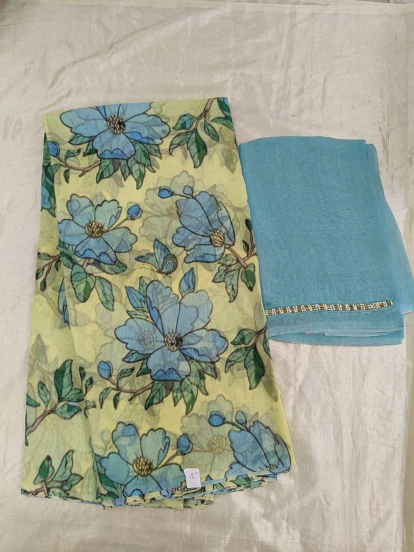 Georgette with digital print - yellow blue 12
