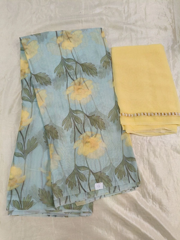 Georgette with digital print - green yellow 13