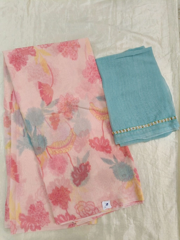 Georgette with digital print - pink green 18