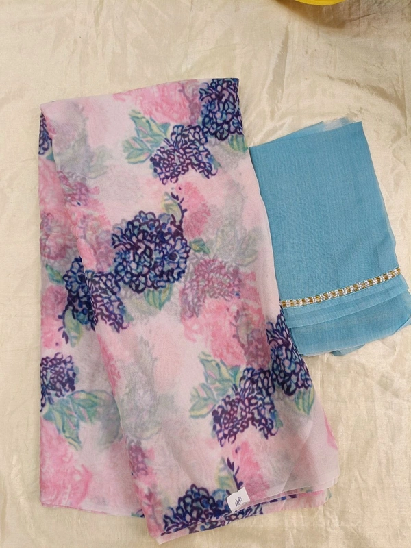 Georgette with digital print - peach 19
