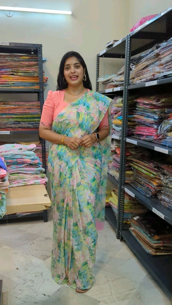 Georgette with digital print - Green 21