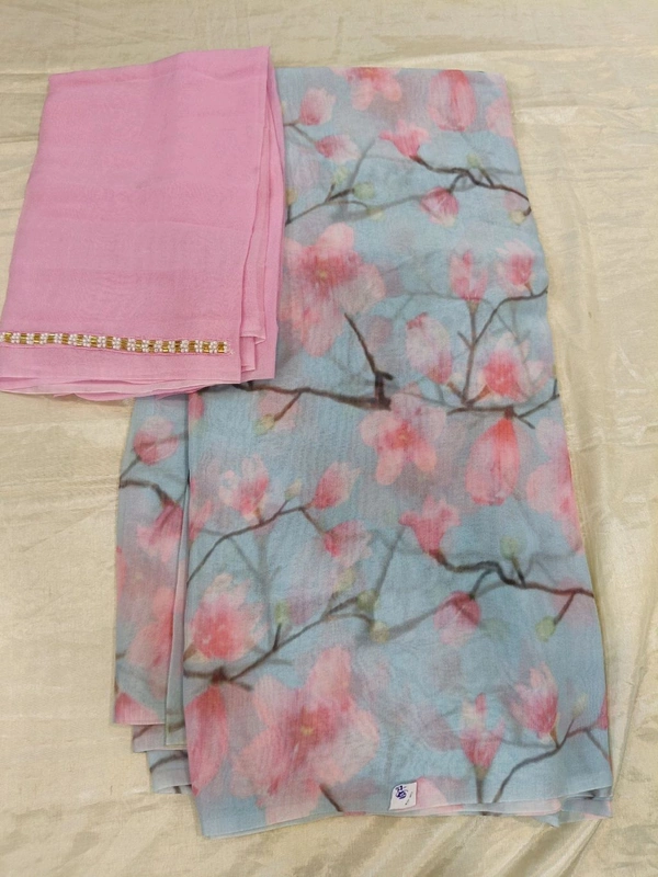Georgette with digital print - bule 22