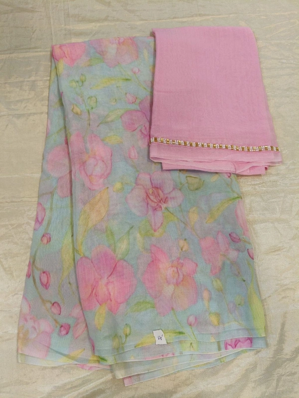 Georgette with digital print - Blue 43