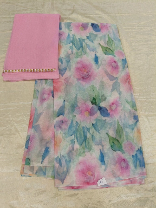 Georgette with digital print - White 44