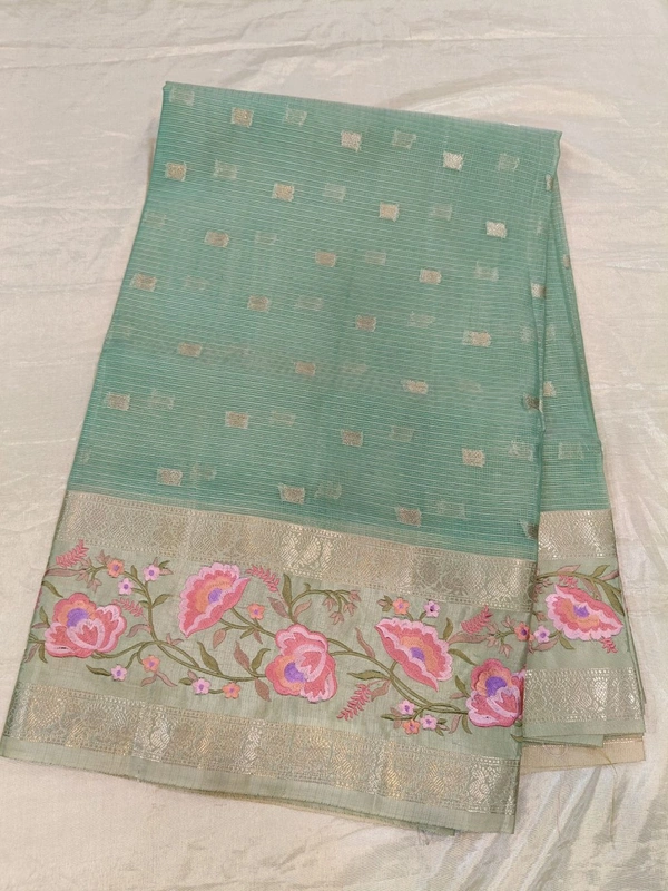 Silk Kota Sarees - Snowy Mint