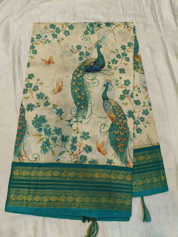 Kuppadam Gadwal - Off White with green