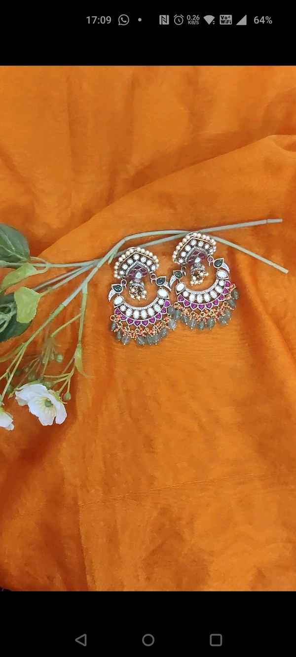 Party Wear Chandbalis With Kundans And Mossanites