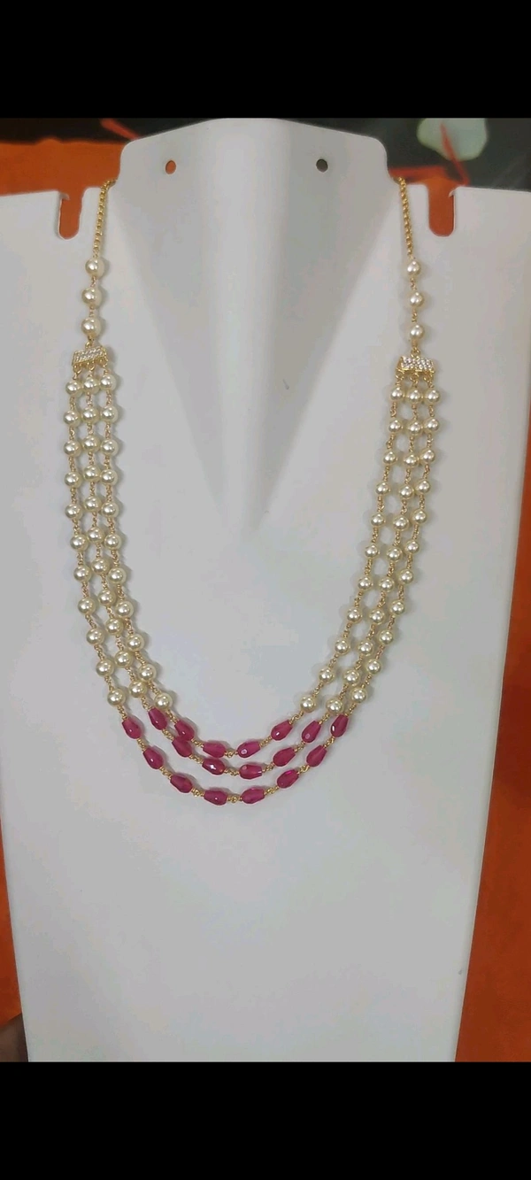 3 Step Kattutheega Mala With Swarovski And Pink Czs