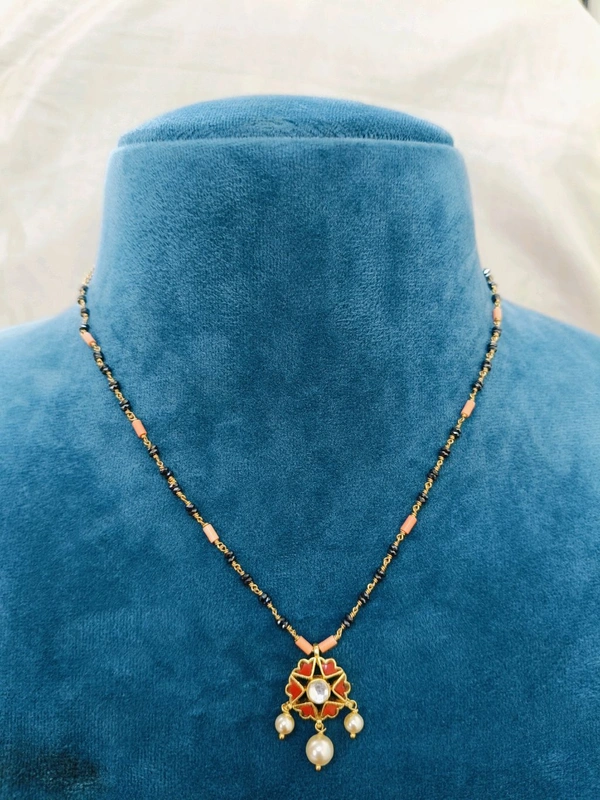 Real Black Diamonds With Real Coral Pendent 