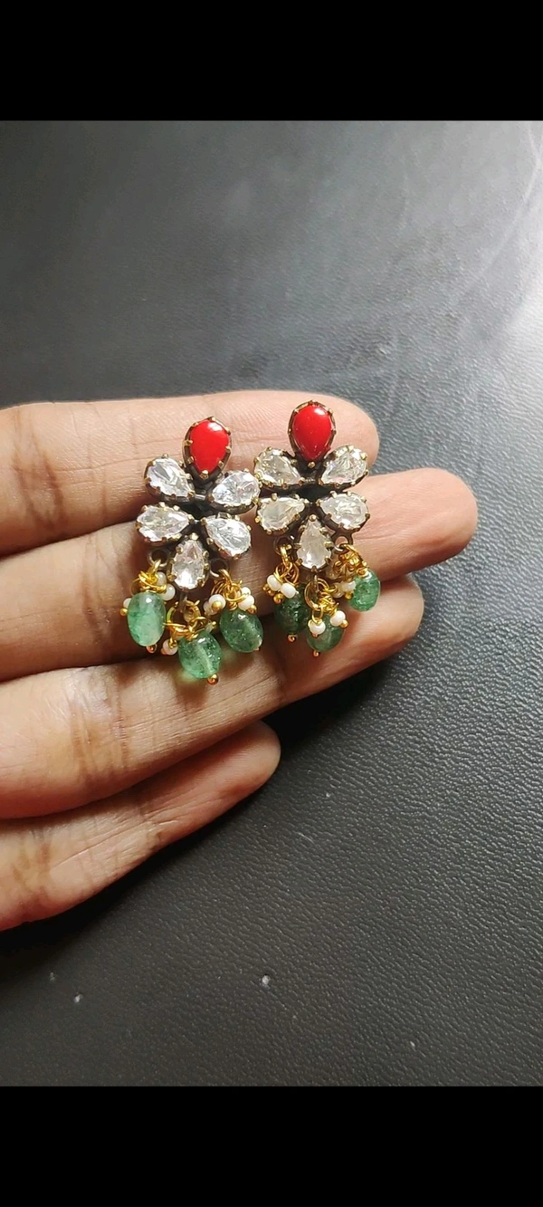 Mossanite Earrings With Coral Combination 