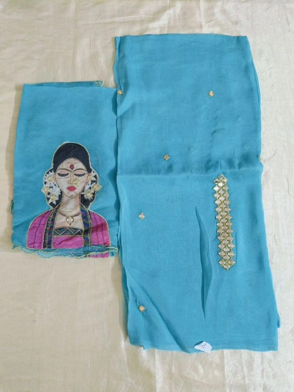 Pure Organza 2 Peice Dress Material - blue 3