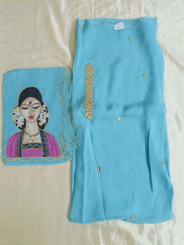 Pure Organza 2 Peice Dress Material - blue 5
