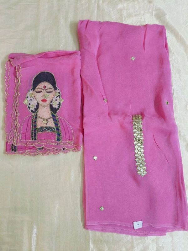 Pure Organza 2 Peice Dress Material - pink 9