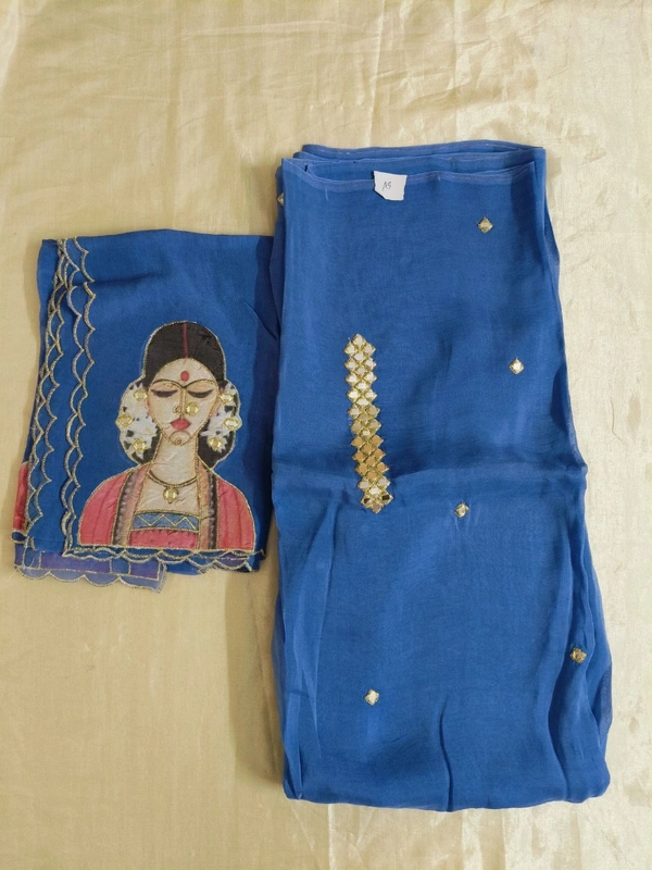 Pure Organza 2 Peice Dress Material - blue 15