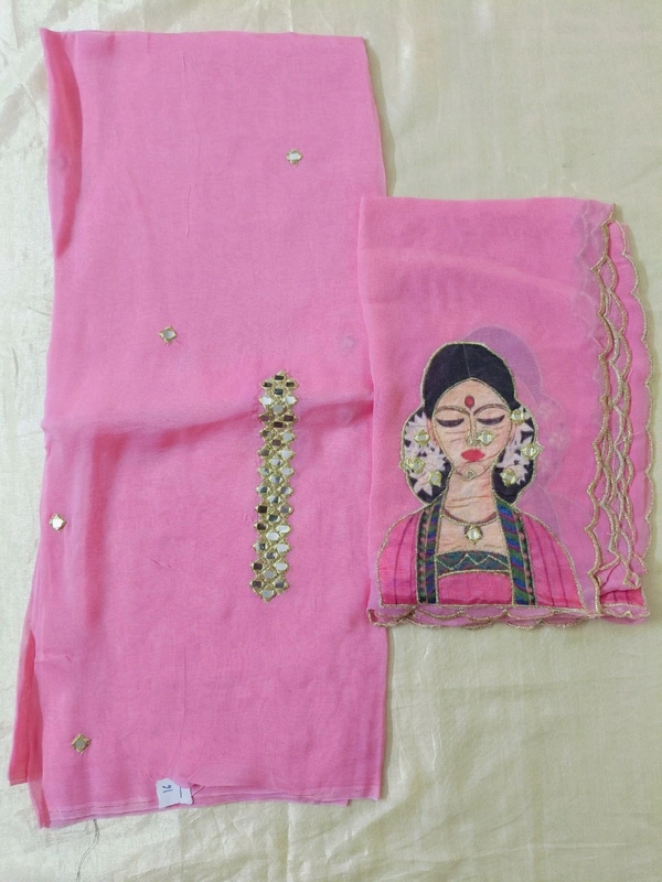 Pure Organza 2 Peice Dress Material - pink 16